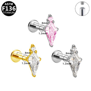 <b>Titanium</b> Coated Pyramid <b>Stud</b> Earrings With Zircon Pink Silver Gold For Women Party Jewelry ASTM F136 - Product Image 5