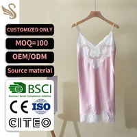 Robe de nuit en satin pour femme : Robe de nuit rose avec dentelle - Couleur, taille et logo personnalisables
