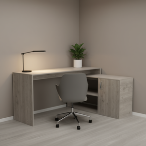 Bureau en L gris clair en bois, design moderne, autoportant avec rangement pour usage professionnel - Product Image 2