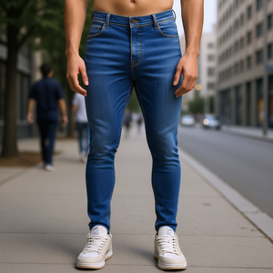 กางเกงยีนส์เดนิมทรงตรงเอวกลางสำหรับผู้ชาย แบรนด์สั่งทำพิเศษ ผ้าฝ้ายฟอกสไตล์ลำลองแนวสตรีท น้ำหนักเบา ตกแต่งด้วยลายปักและกระดุม - Product Image 2