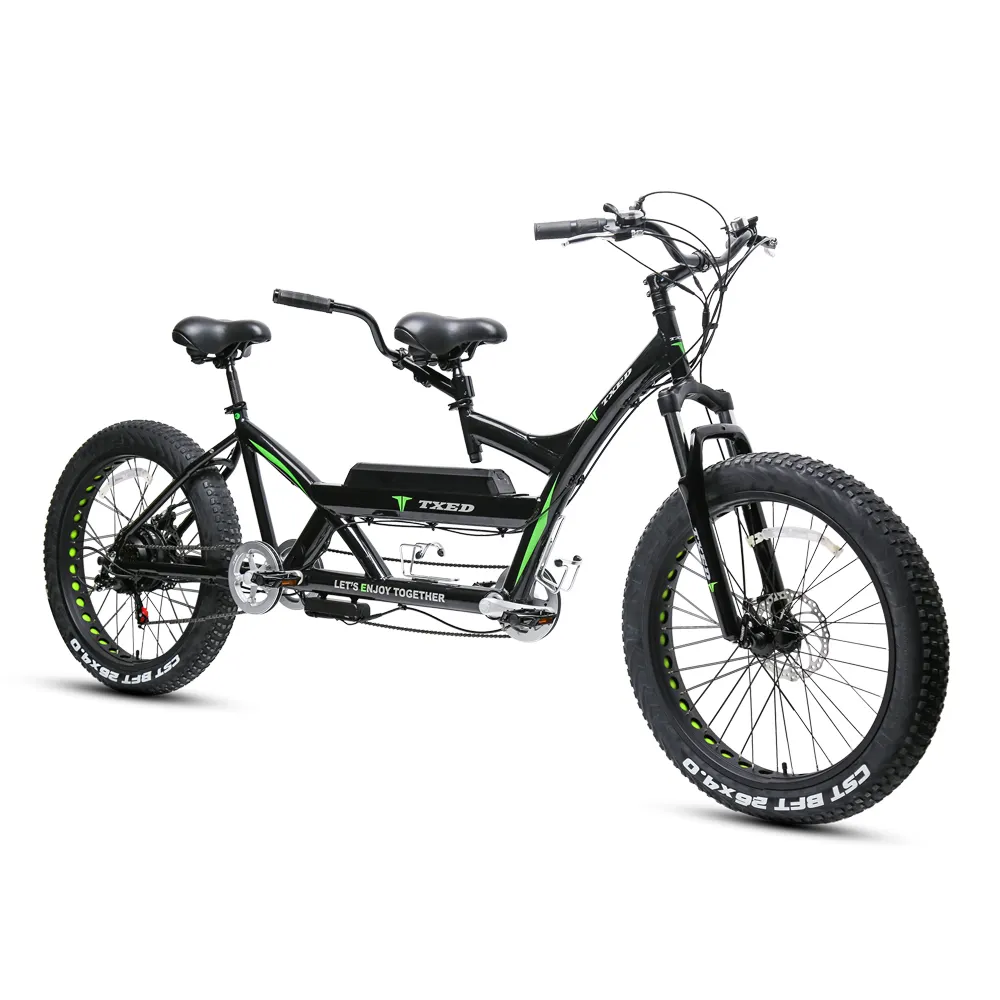 TXED 26-Inch Tandem Electric Bike with Rear Motor Fat Tire Dual Saddle Energetic 2-Person 48V Electronic Bicycle