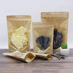 Bolsa de papel Kraft con cremallera, bolsas de embalaje de papel Kraft de Color marrón Natural para alimentos secos