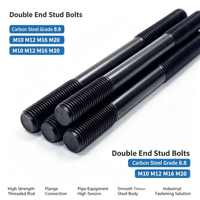 Grade 8.8 Carbon Steel Double End Stud Bolt, M10 M12 M16 M20 Threaded Rod for Flange & Pipe Connection