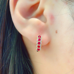 Aazuo, joyería de lujo de 18 quilates, oro amarillo macizo, rubí natural, diamantes reales, pendientes con gancho de flor a la moda, regalo para damas, uso diario - Product Image 6