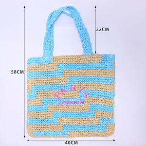 Sac fourre-tout de plage en paille de raphia personnalisé avec broderie DIY, poignées tressées, sac à bandoulière portable pour femme, idéal automne, printemps, été - Product Image 6