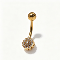 Cincin Pusar 14G Paw Flower Leaf CZ dari Baja Anti Karat, Perhiasan Tindik Pusar yang Ramping untuk Wanita