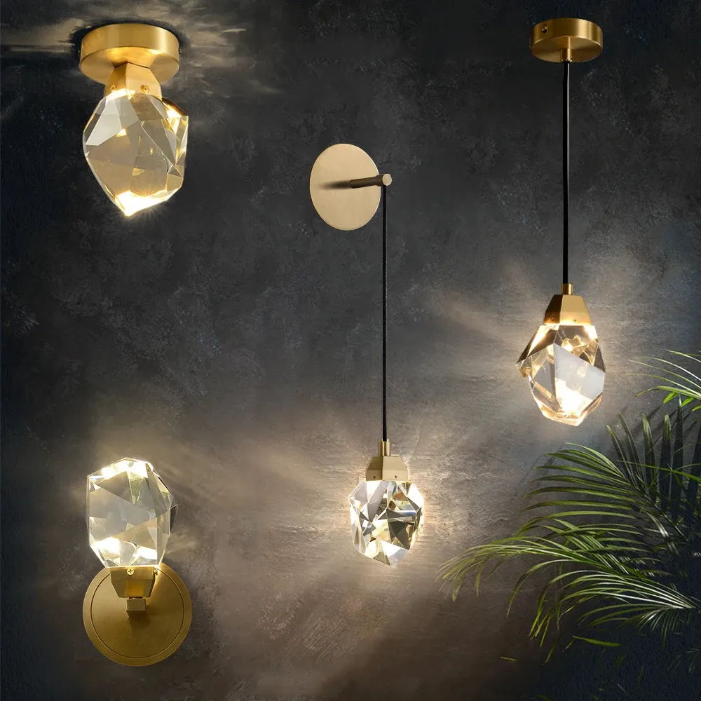 Kupfer Luxus-Kristall-Wandlicht modernes Diamant-Design Schlafzimmer-Nachttischlampe Einrichtung klare Kristall-LED-Wandlampe