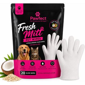 Toallitas Húmedas para Mascotas Pawfect Fresh Mitt, Paquete de 20, Fórmula Suave Hipoalergénica con Aceite de Coco para Perros y Gatos - Product Image 1