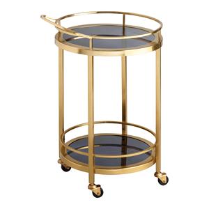 <b>Moving</b> Metal and Glass Round 2-Tier Gold Rolling Bar Cart with Wheels Serving <b>Trolley</b> Wheeled <b>Trolley</b> Mid Century Coffee Table - Product Image 3