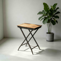 Table d'appoint industrielle avec structure métallique et plateau en bois, table pliable vintage, table d'appoint pour patio et jardin, pour l'intérieur et l'extérieur, meubles de maison