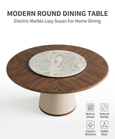 Table à manger ronde minimaliste en bois JM avec insert en marbre, base sur piédestal, design autoportant 1500*750