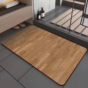 Alfombra de baño de tierra diatomeas, rectangular, con patrón de grano de madera, absorbente, antideslizante, diseño minimalista para el suelo del baño. - Product Image 5