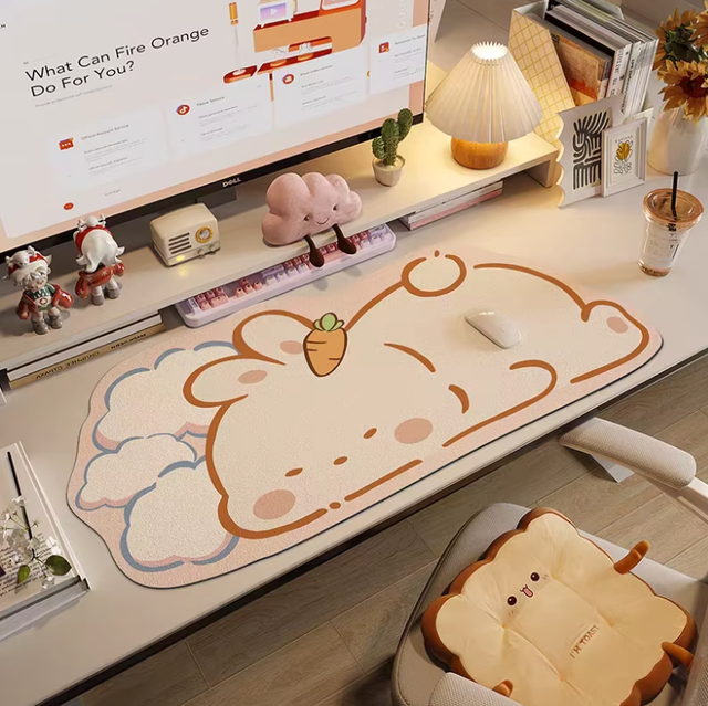 Cute Sleeping Bunny with Carrot Desk Mat | Kawaii Irregular Mouse Pad Bunny Mouse Pad