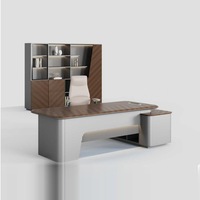 Bureau d'ordinateur futuriste Boss en noyer courbé avec éclairage LED, grand bureau design pour le bureau