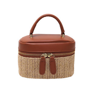 Sac seau en paille à fermeture éclair pour femme, sac à bandoulière en paille tressée à panneaux, sac à main décontracté d'été pour la plage, petit sac à main <span class=keywords><strong>Bali</strong></span> pour femme 2026 - Product Image 5