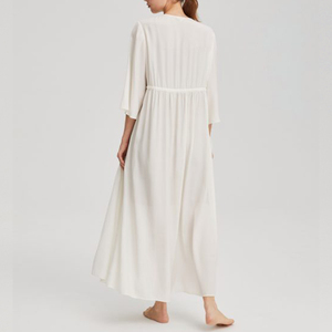 Abito Casual bianco a maniche a tre quarti abito da garza lungo a V profondo per ragazze - Product Image 2