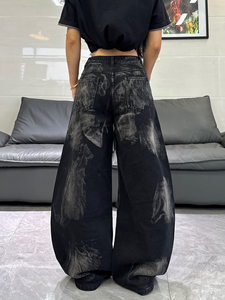 Jeans pour femmes grande taille personnalisés, jeans noirs délavés à l'acide, jeans taille basse pour femmes, fabricants en Chine - Product Image 5