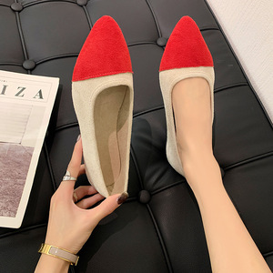 Foreign Trade Pointed Large Size Splicing Flat Women Spring and Autumn Ship Commuting Work Shallow Mouth Fashion Women's Si - Product Image 4