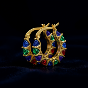 Orecchini a Cerchio Geometrici E2475 Placcati Oro Nero in Lega di Zinco, Gioielli di Lusso con Cristalli da Donna, Montatura a Griffe per Uso Quotidiano - Product Image 2