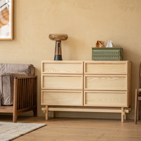 Commode à 6 tiroirs en bois de frêne massif Wabi Sabi pour boutique de détail