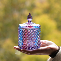 Pot en verre cylindrique luxueux pour coton-tiges et fabrication de bougies, 300 ml, violet irisé, décoration d'intérieur pour la Saint-Valentin