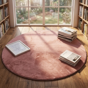 Alfombra redonda de felpa rosa de lujo, ultra suave, para dormitorio, antideslizante, lavable a máquina, alfombra circular de piel sintética para habitación infantil - Product Image 1