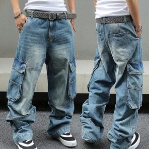 <span class=keywords><strong>Pantaloni</strong></span> Cargo in Denim Oversize Personalizzati da <span class=keywords><strong>Uomo</strong></span>, Stile Streetwear <span class=keywords><strong>con</strong></span> Gamba Larga e Grandi Tasche <span class=keywords><strong>Laterali</strong></span> - Product Image 1