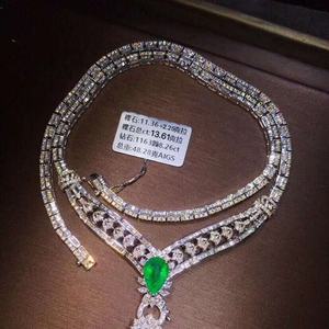 18Kゴールド南アフリカリアルダイヤモンドアフガン11.36 + 2.25ctナチュラルグリーンエメラルドペンダントネックレスクラシックボールリンクウェディングパーティー - Product Image 6