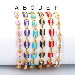 <span class=keywords><strong>Bracelet</strong></span> à breloques réglable en cuivre plaqué <span class=keywords><strong>or</strong></span> avec zircon, chaîne à maillons en forme <span class=keywords><strong>de</strong></span> grains <span class=keywords><strong>de</strong></span> <span class=keywords><strong>café</strong></span> en émail néon coloré, design bohème pour femmes - Product Image 6