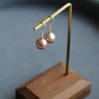 Boucles d'oreilles baroques en or véritable, perles baroques roses naturelles, eau douce, 10-12mm, vente en gros, nouvelle collection
