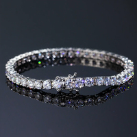 Bracelet tennis en moissanite RINNTIN XP110 prêt à être expédié, bracelet en laiton glacé, hip-hop, pour hommes et femmes, bracelet en moissanite