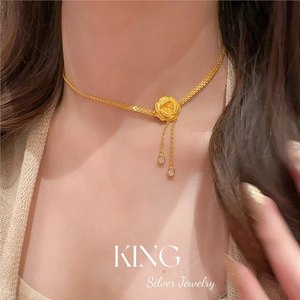 King <b>Silver</b> Jewelry Camellia Tassel <b>Choker</b> S925 Sterling <b>Silver</b> Gold Plated Necklace For Women Wedding Luxury Fashion - Product Image 2