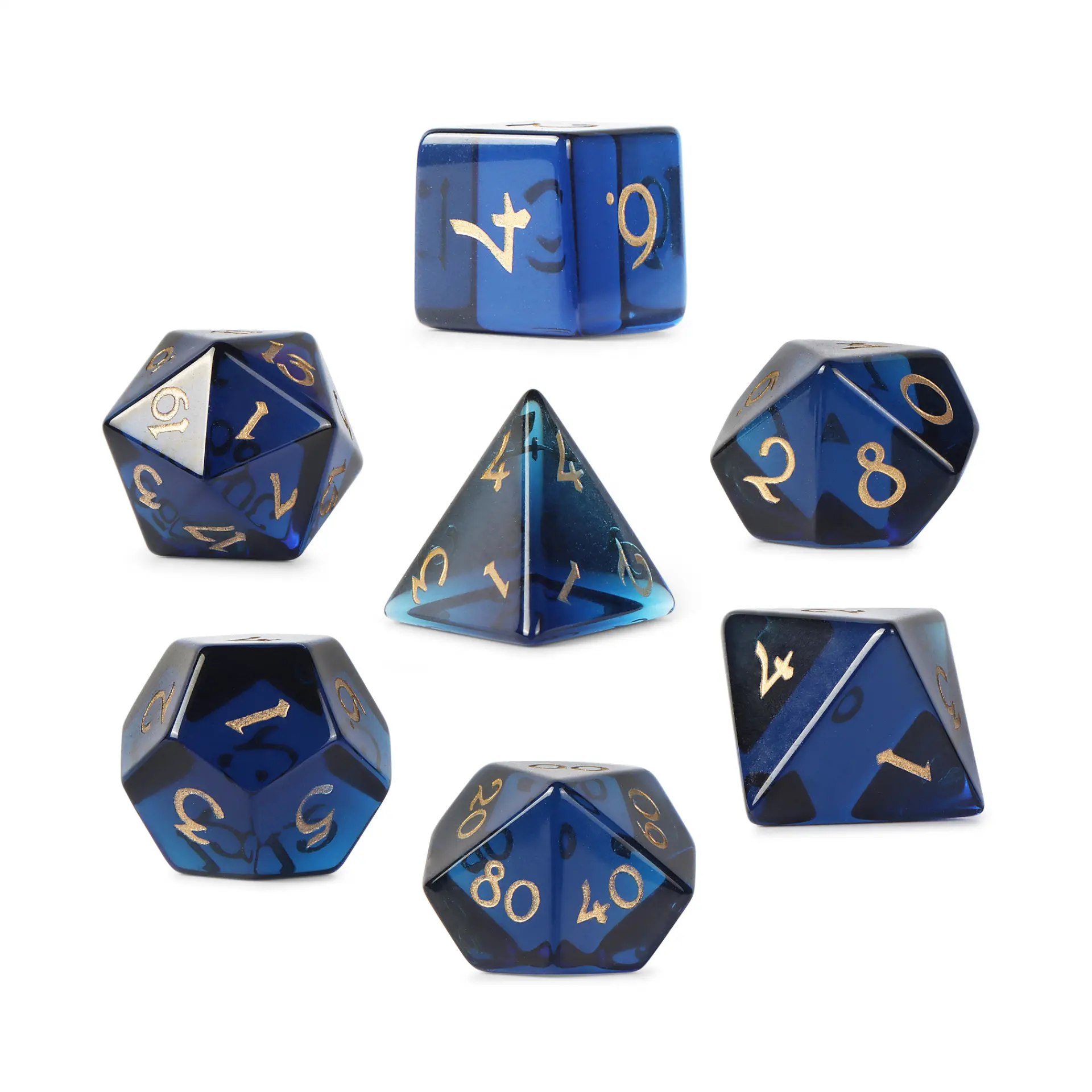 Wholesale Handmade Gemstone Clarity Crystal Blue Glass Dice Set Craft Spiritual Collection Decor Game for Dungeons Dragon