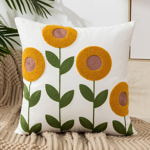 New Cotton <strong>Fabric</strong> Headboard Sofa Home Decoration Pillow Cover Embroidered Flower Cushion Woven Technique Square for Bed Couch - Product Image 5