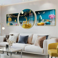Ensemble de 3 miroirs muraux géométriques de luxe en forme de cerf, en porcelaine cristalline beige, bleue et dorée, pour la décoration du salon