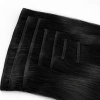 Extensiones de Cabello Clip-In PU Negras Premium, Lisas, Fácil DIY, Volumen y Largo Instantáneos
