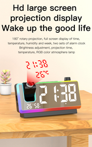 Chiếu Đồng hồ báo thức cho phòng ngủ, gương mặt đồng hồ kỹ thuật số với 180 ° chiếu trên Trần Tường - Product Image 3