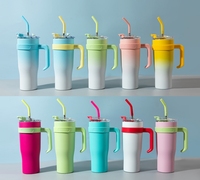 Tasses à café, à lait et à thé en acier inoxydable, dégradé bleu et blanc, bouteilles d'eau, gobelet isotherme sous vide de 40 oz, tasse de voyage avec poignée