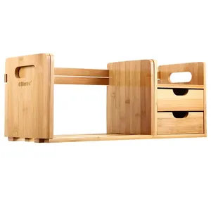 天然竹制办公桌收纳盒，可扩展存储，适用于办公室和家用cd架媒体架