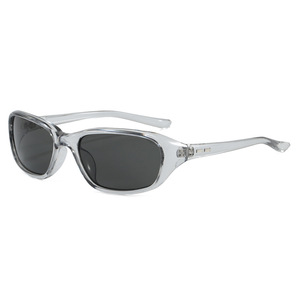 Retro Narrow Oval Sunglasses, Clear Transparent <strong>Grey</strong> <strong>Frame</strong>, UV Protected Fashion Eyewear for Ladies - Product Image 1