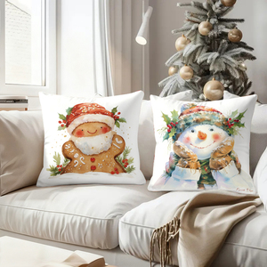 Декоративные подушки в рождественском стиле с изображениями Санты, оленей, пряничных человечков и снеговиков для праздничного украшения дома. - Product Image 4