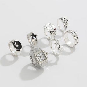 7 pièces/ensemble Punk métal étoile/cartes de porc/anneaux de montre pour hommes <span class=keywords><strong>Cool</strong></span> mâle rue bague sur la main accessoires mode bijoux cadeaux - Product Image 6
