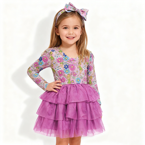 Ruidian bán buôn tùy chỉnh khuôn mẫu bên cô gái dài tay tre tầng vải tuyn Ăn mặc - Product Image 5