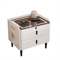 Table de chevet moderne multifonctionnelle intelligente avec lumière LED, charge sans fil, 2 tiroirs, utilisation hospitalière, mobilier de chambre à coucher de luxe
