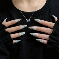 Faux ongles à presser blanc argenté, design effet métal liquide, longs, forme amande, en acrylique, 10 pièces, personnalisables pour salons de manucure et fournisseurs de SPA