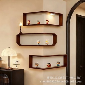 Wooden Corner <b>Wall</b> <b>Shelf</b> 45x45x19.5cm <b>Wall</b> <b>Mounted</b> Display Rack For Living Room Decorative Storage - Product Image 2