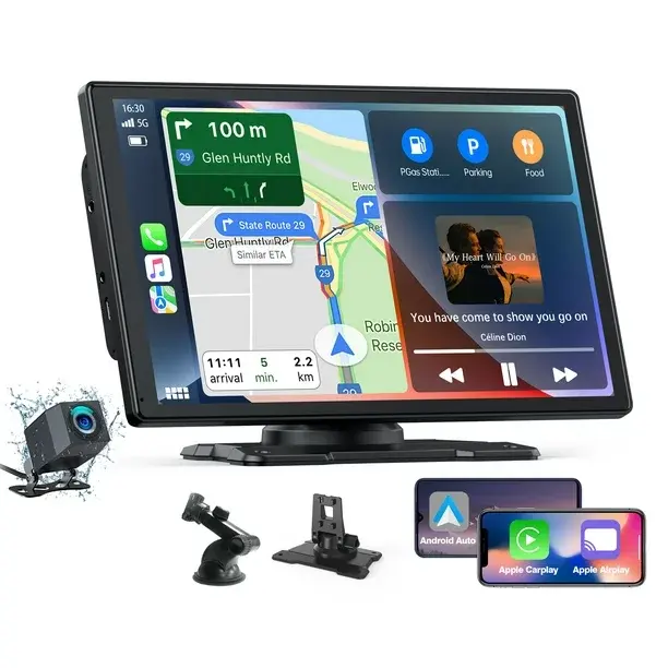 Layar CarPlay untuk mobil portabel, kompatibel dengan CarPlay & Android Auto Dash Mount 9 inci tampilan layar sentuh Stereo mobil