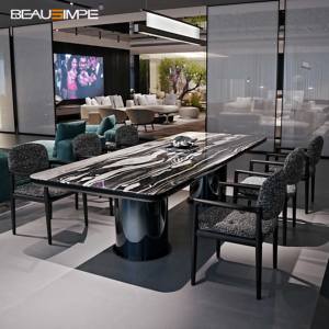 Table à manger de luxe italienne <span class=keywords><strong>Brady</strong></span> avec dessus en marbre et supports à base en métal Taille personnalisée et gravure de logo pour salle à manger haut de gamme - Product Image 3