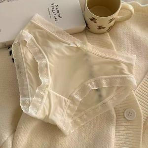 Pantalon de masque crémeux pour femme, sous-vêtements taille basse en soie glacée à séchage rapide, couleur unie, avec dentelle, collection Printemps/Été - Product Image 6