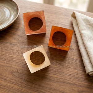 Square Resin <b>Napkin</b> <b>Rings</b> Handmade Modern Table Decor in Amber, Ivory, and Rose Shades - Product Image 1